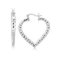 Sterling Silver Rhodium Plated Heart Style Hoop Diamond Cut Earrings
