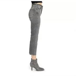 Topshop - High Rise Raw Hem Cropped Straight Leg Jeans