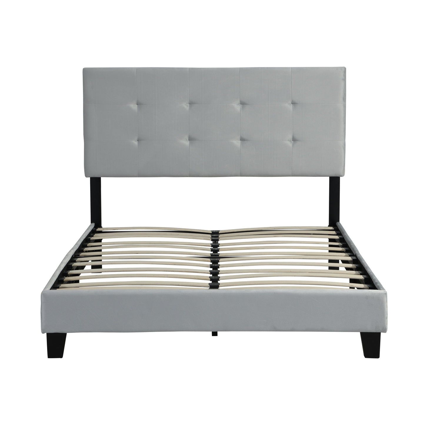 Queen Size Upholstered Platform Bed Frame With Pull Point Tufted Headboard
