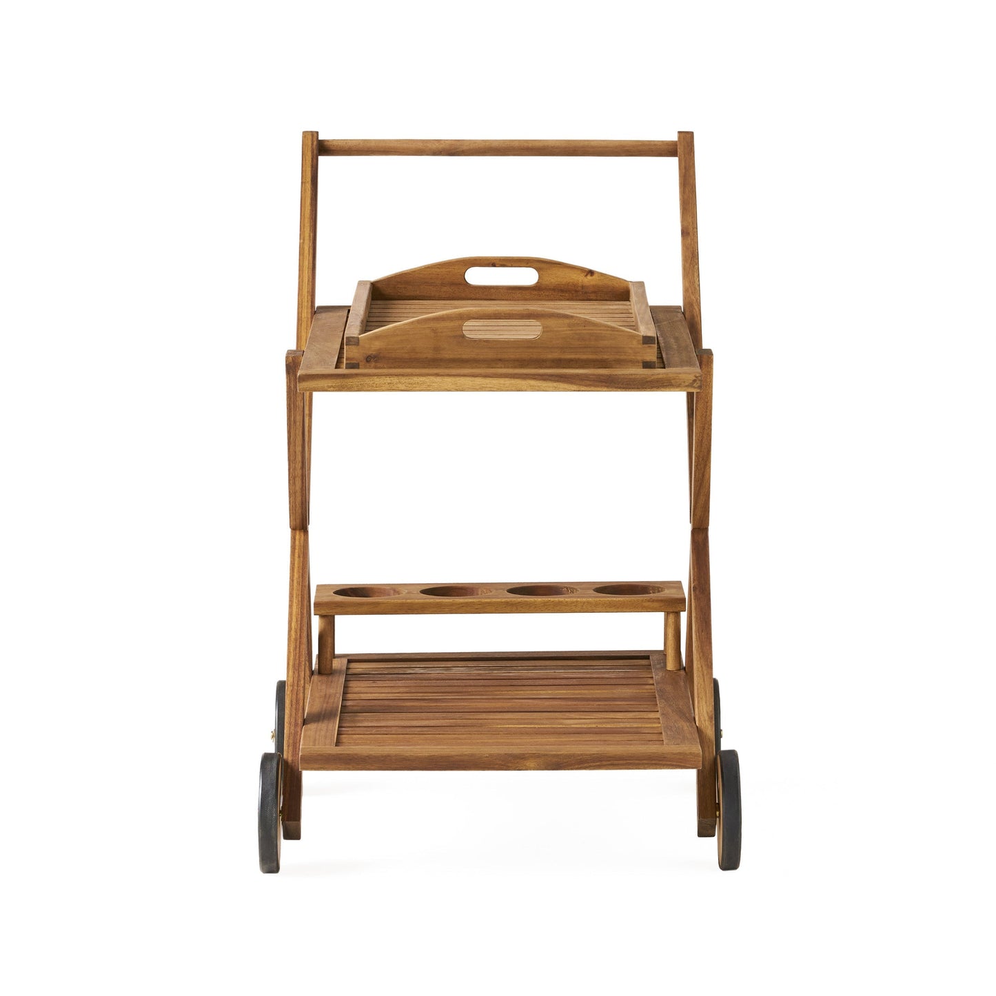 Riviera Bar Cart Natural Stained Acacia Wood Mobile Bar Cart