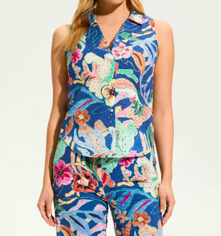 Fdj - Printed Eyelet Sleeveless Shirt