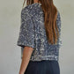 By Together - Sequin Velvet Round Neck Short Sleeve Top