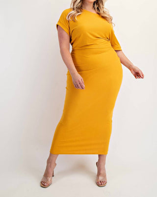 The Curve La - Plus Size Ribbed Knit Off Shoulder Knit Midi Dress