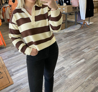 Blu Pepper - Wide Striped Collared Sweater