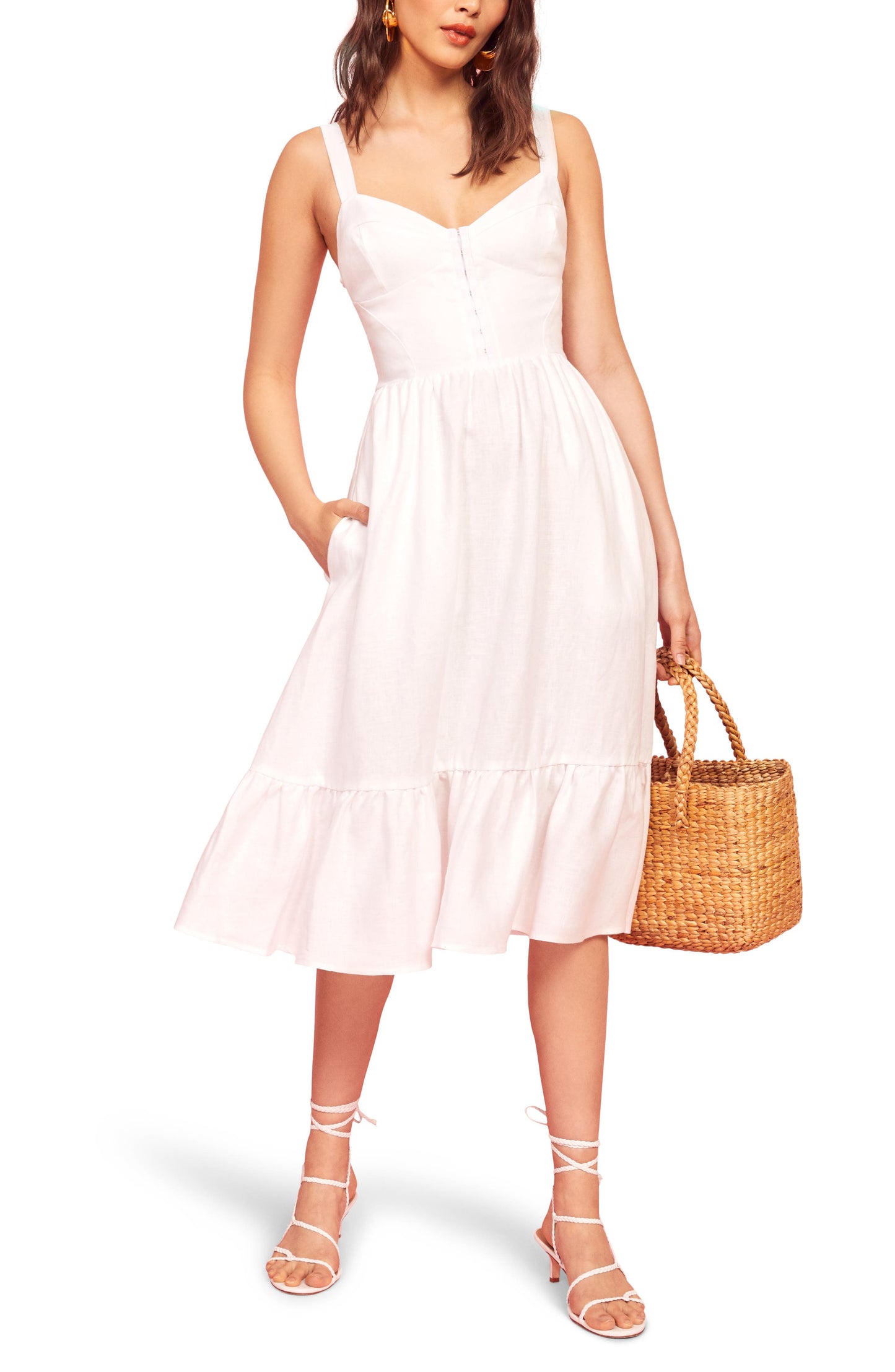 Reformation Dolci Sleeveless Ruffle Hem Dress, Size 4 in White at Nordstrom