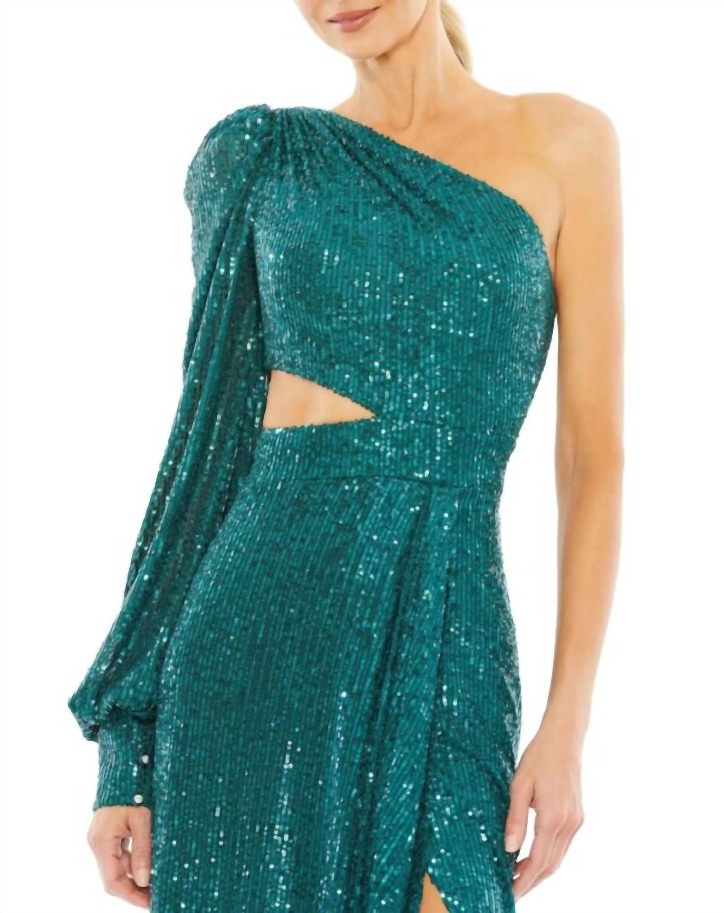 Ieena For Mac Duggal - Sequined One Shoulder Cut Out Gown