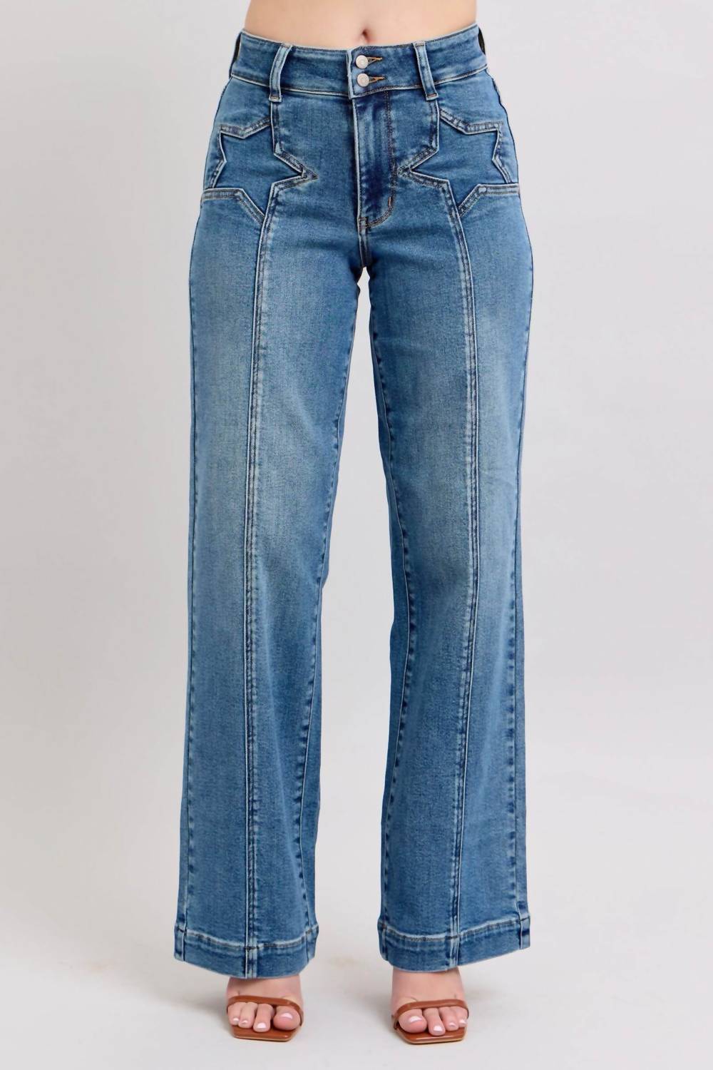 Judy Blue - High Rise Star Detail Wide Leg Jeans
