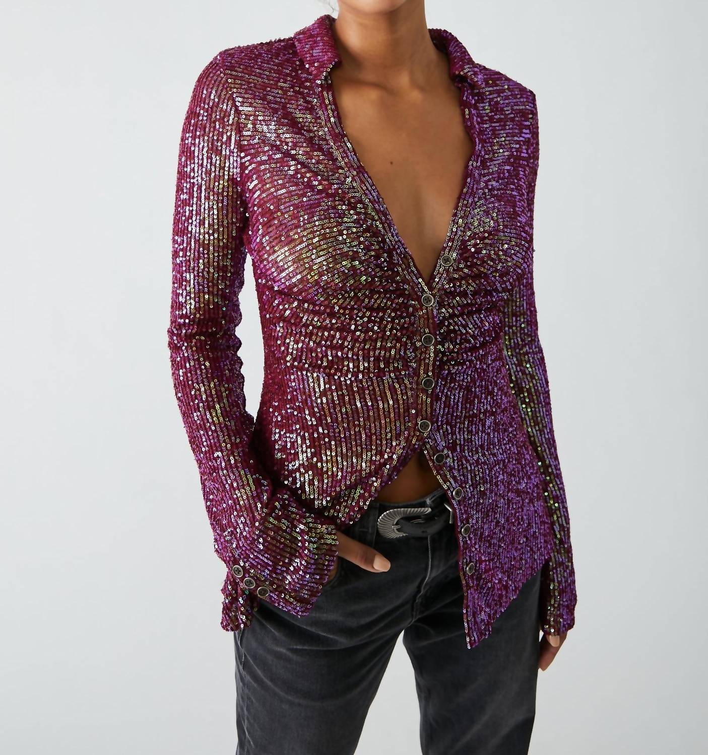 Free People - Sequin Long Sleeve Shirt