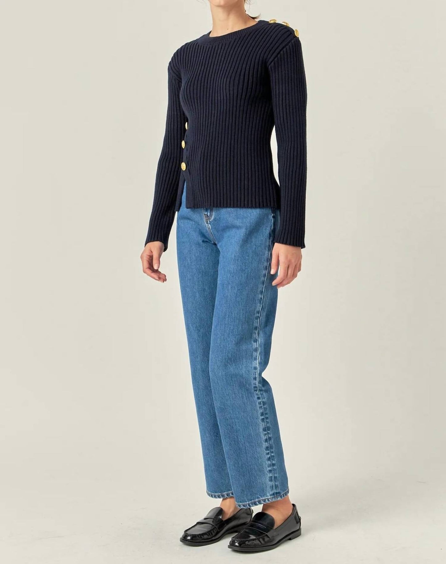2.7 August Apparel - Gold Button Knit Top