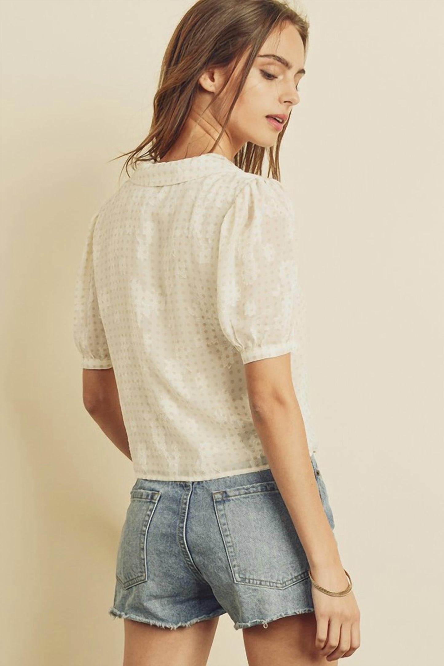 124 Voltaire - Sheer Button down with Puff Sleeve