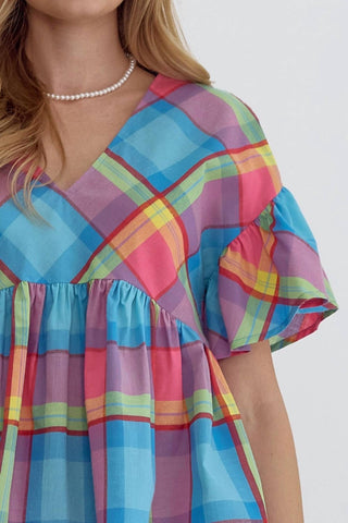 Entro - Spring Plaid Babydoll Top