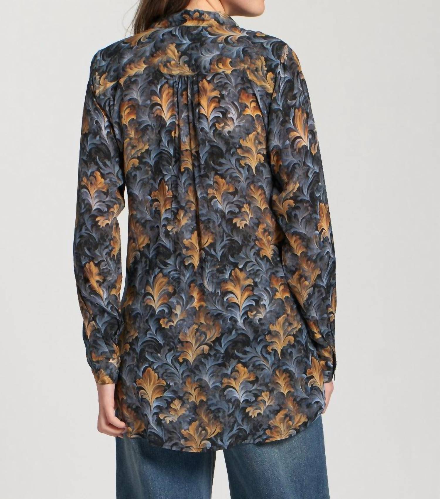 Apny - Leaf Half Button-up Pullover Tunic