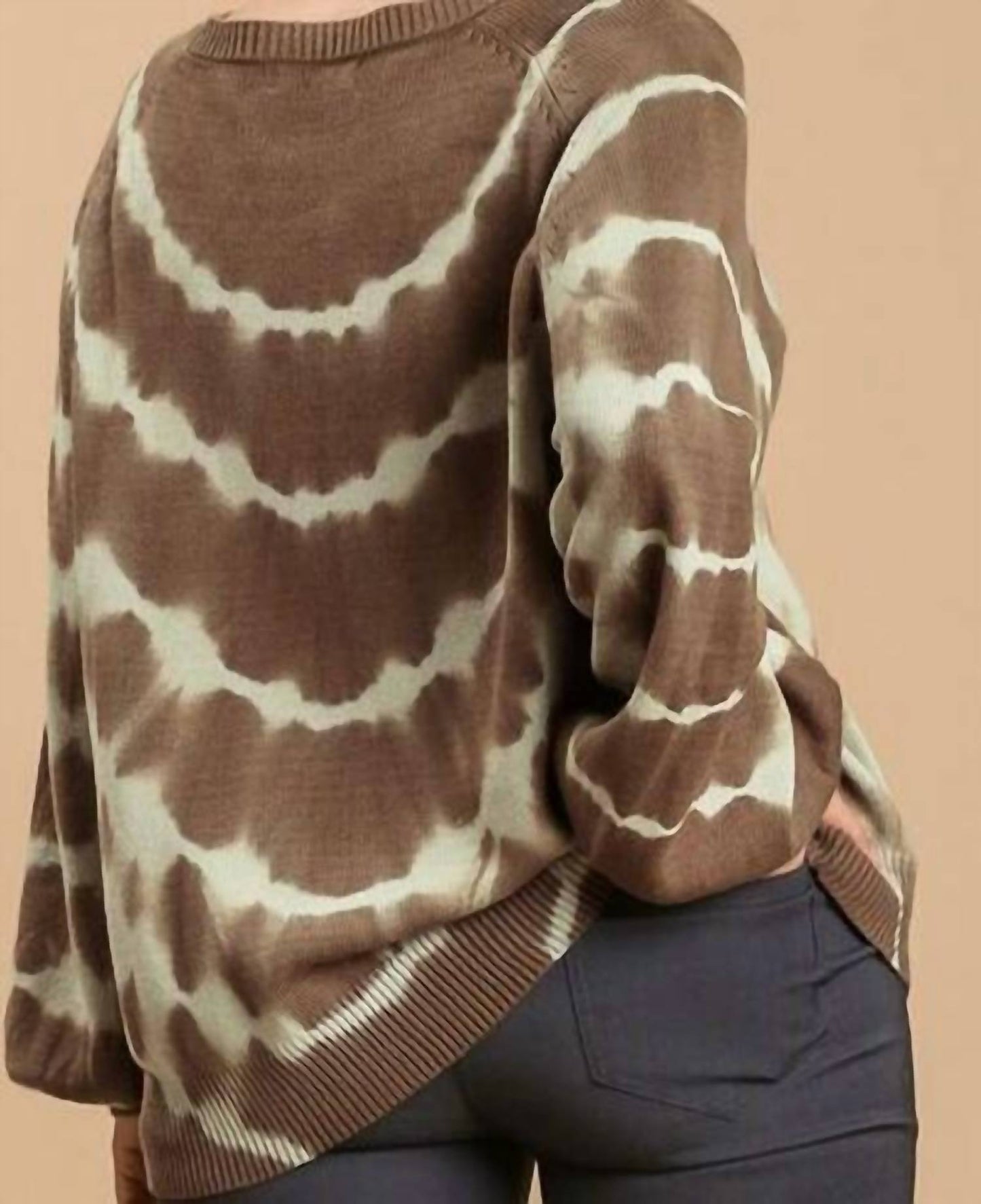 Trendsi - Umgee Full Size Ribbed Hem Tie Dye Round Neck Sweater Plus Size