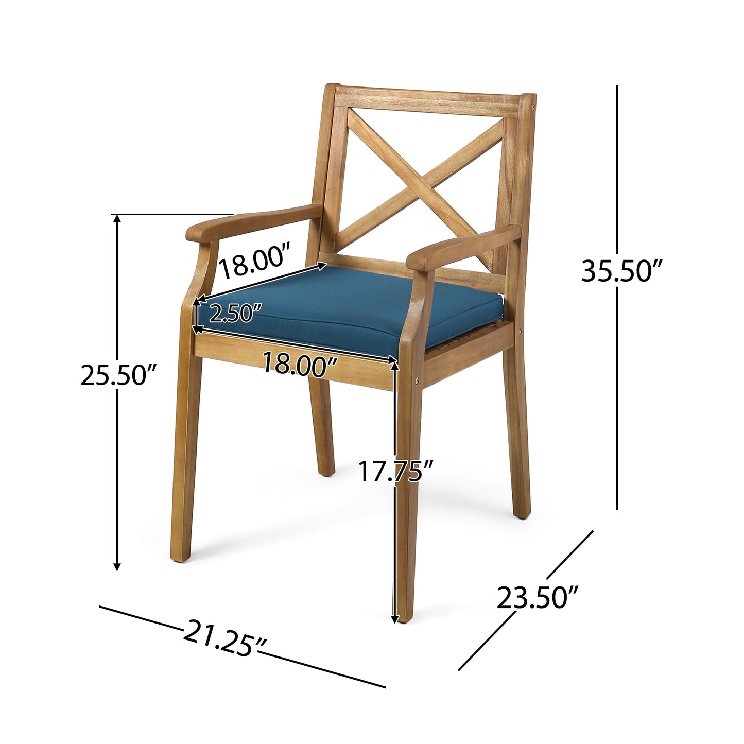 Perla Dining Chair 2pcs with Blue Cushions