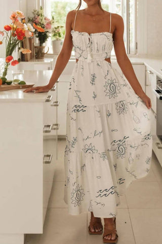 Trendsi - Cutout Printed Sleeveless Midi Cami Dress