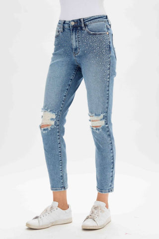 Judy Blue - High Waist Rhinestone Embellished Slim Denim Jeans