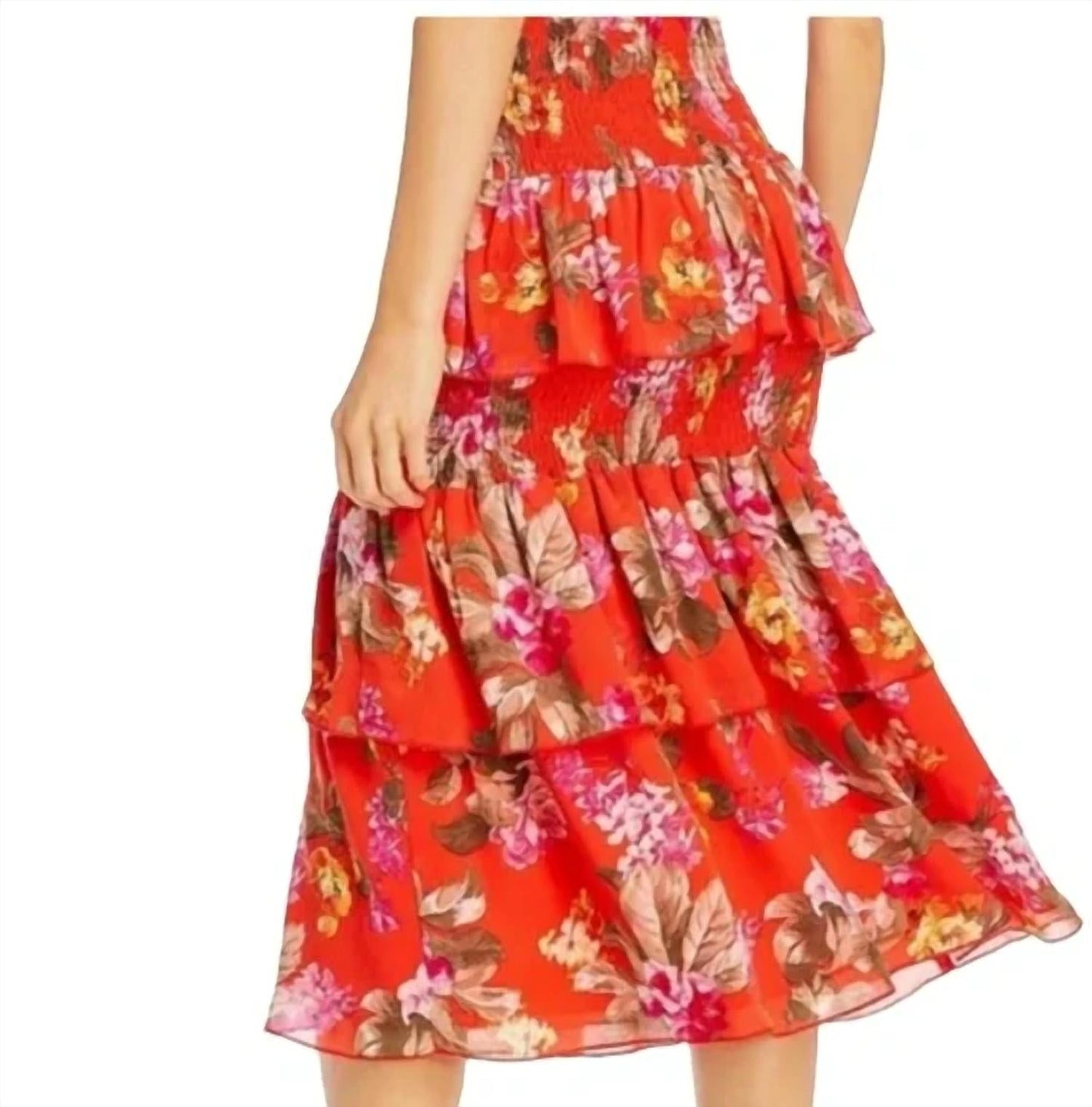 Wayf - Tiered Passion Floral Smocked Midi Skirt
