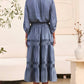 Current Air - Long Sleeve Split Neck Midi Dress With Pleated Skirt