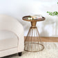 Hollow Edge Retro Art Pine Side Table with Antique Gold and Natural Color