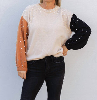 Bibi - A Pearly Affair Pearl Beaded Color Block Sweater
