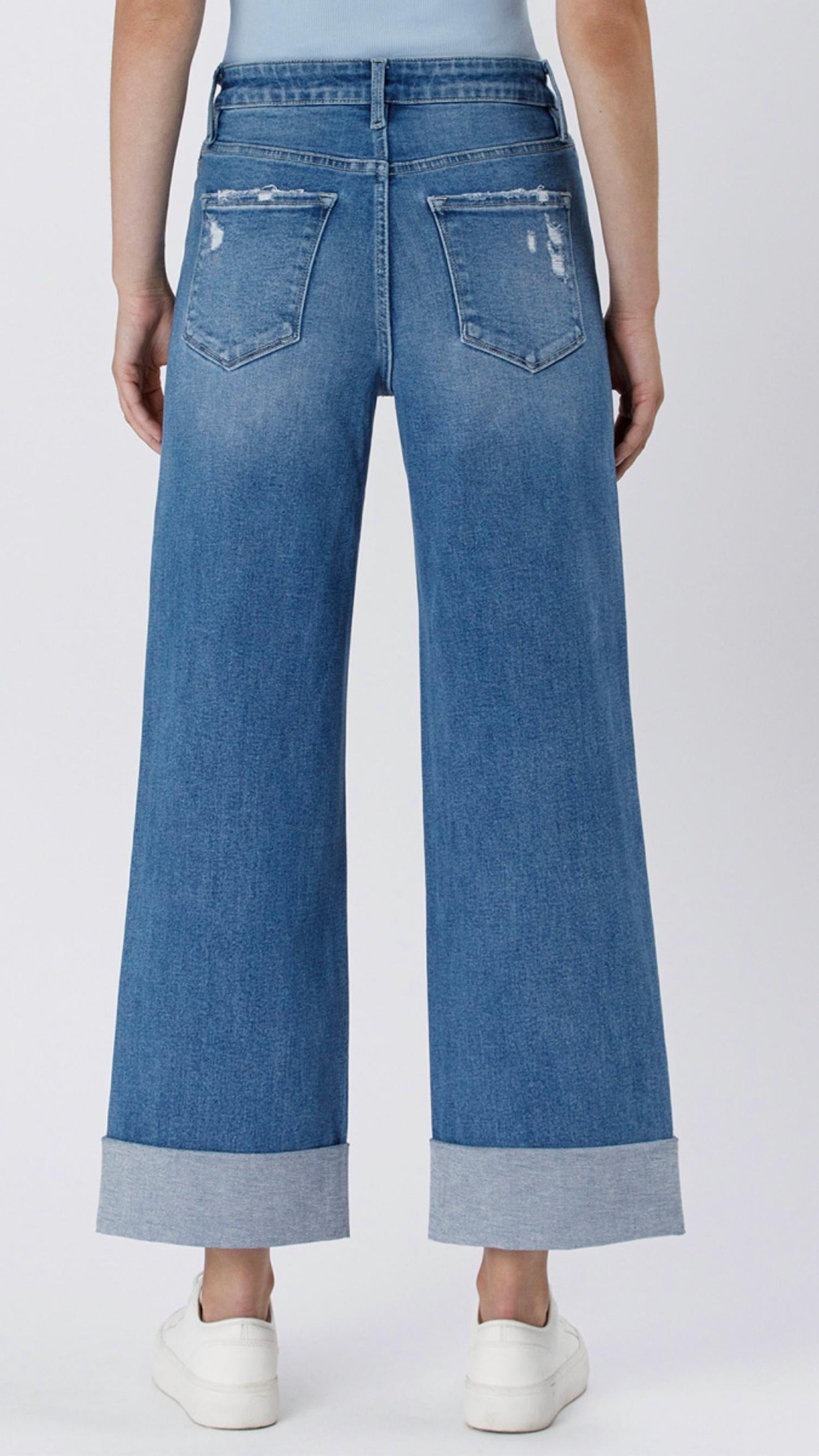Lovervet - High Rise Double Cuffed Baggy Wide Leg Jeans