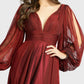 Mac Duggal - V-neck A-line Chiffon Gown Beaded Cuffs