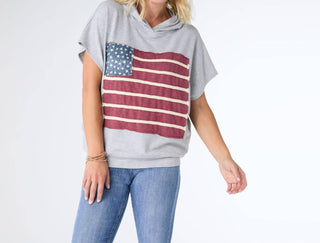 Coco + Carmen - Vintage Look Americana Patriotic Hooded Top