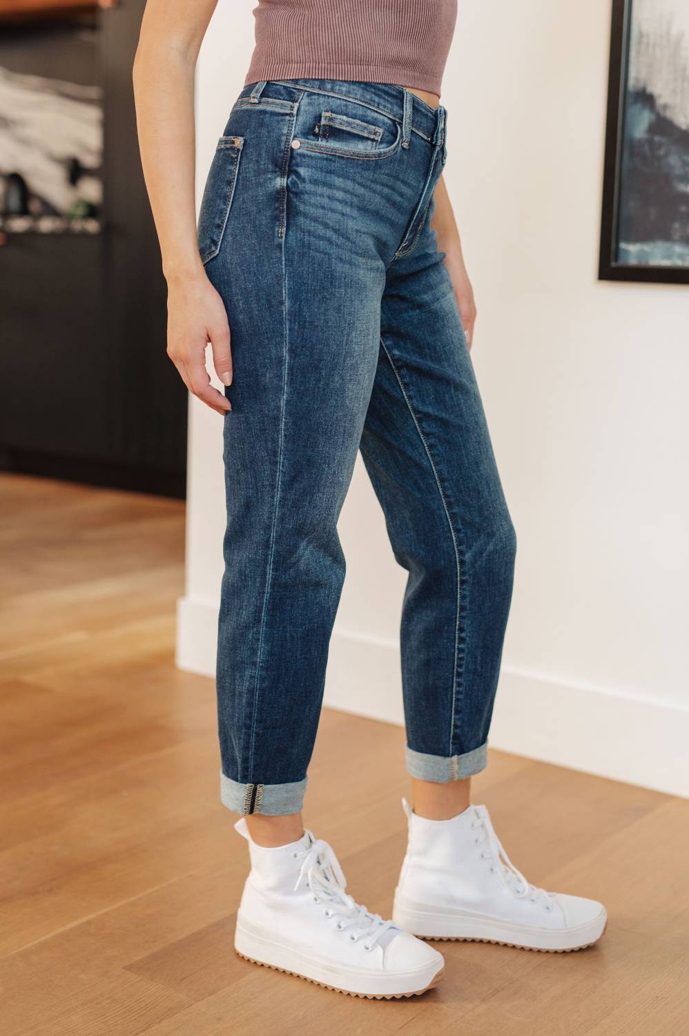Judy Blue - Midrise Cuffed Boyfriend Jeans