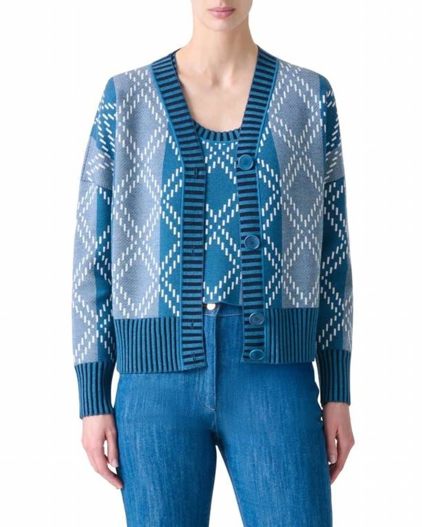 Akris Punto - Merino Diamond Jacquard Knit Sweater Set
