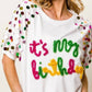 Trendsi - BiBi Metallic Letter Spangle Raglan Puff Sleeve Top