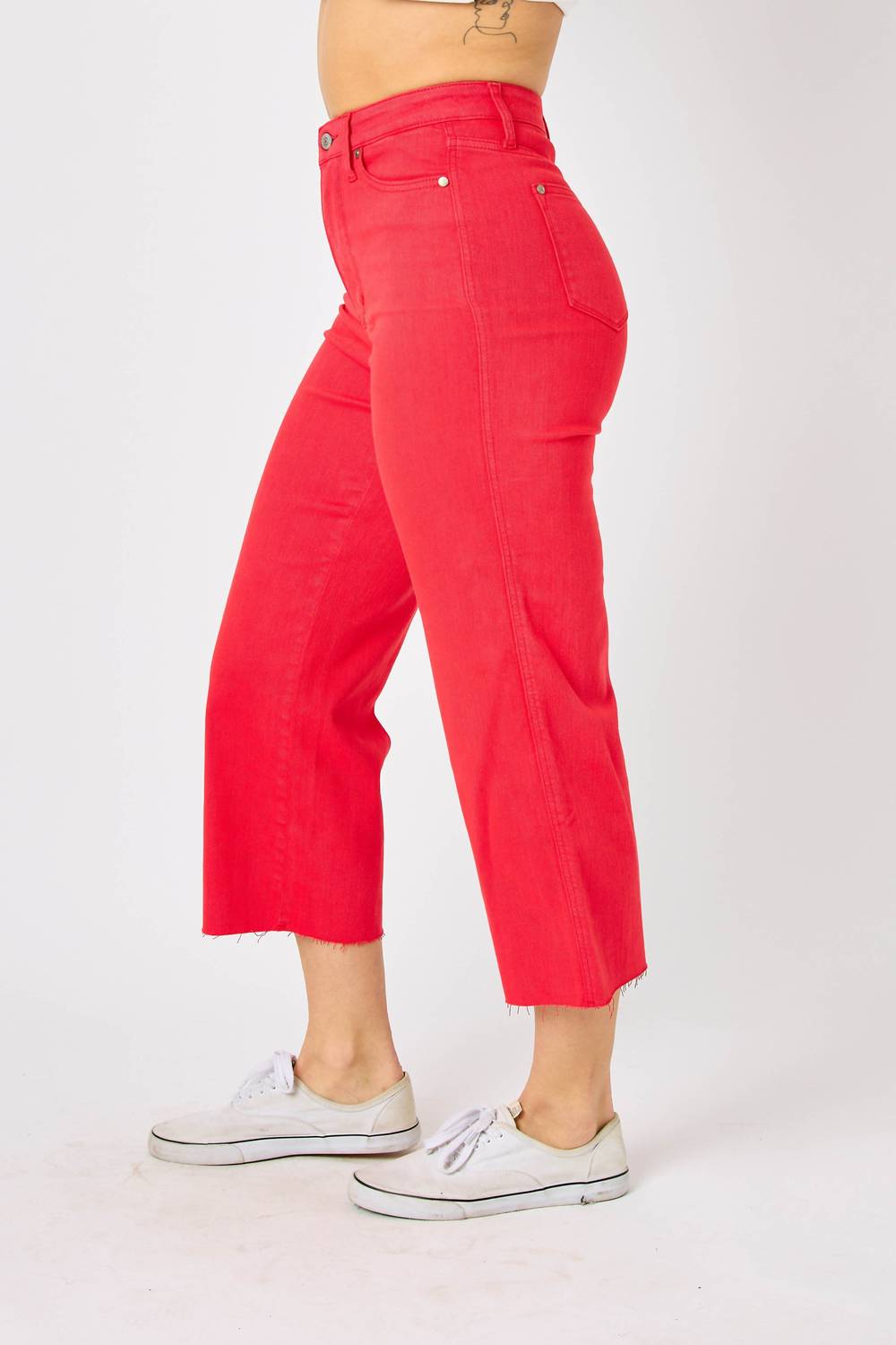 Judy Blue - High Waist Red Garment Dyed Tummy Control Crop Wide Leg