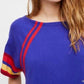 Free People - Blue Knit Minidress Short Sleeve Striped
