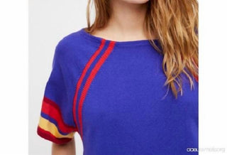 Free People - Blue Knit Minidress Short Sleeve Striped