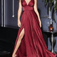 Ladivine - Long Satin A-line Dress With Slit