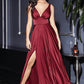 Ladivine - Long Satin A-line Dress With Slit