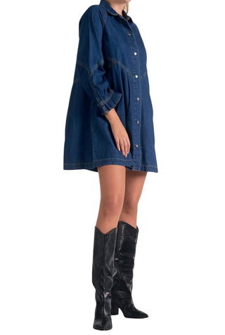 Elan - Button Down Denim Long Sleeve Dress