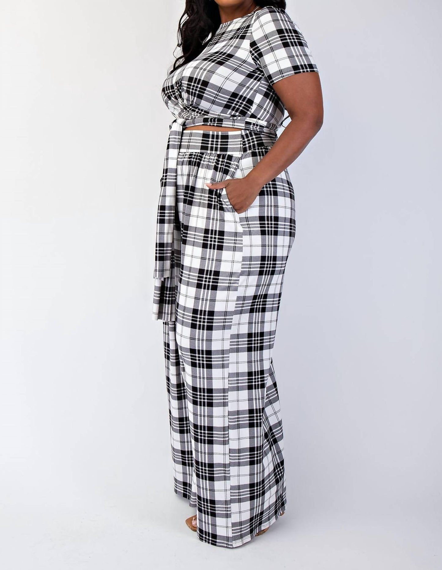 The Curve La - Plus Size Soft Knit Wrap Around Top And Palazzo Pants Set