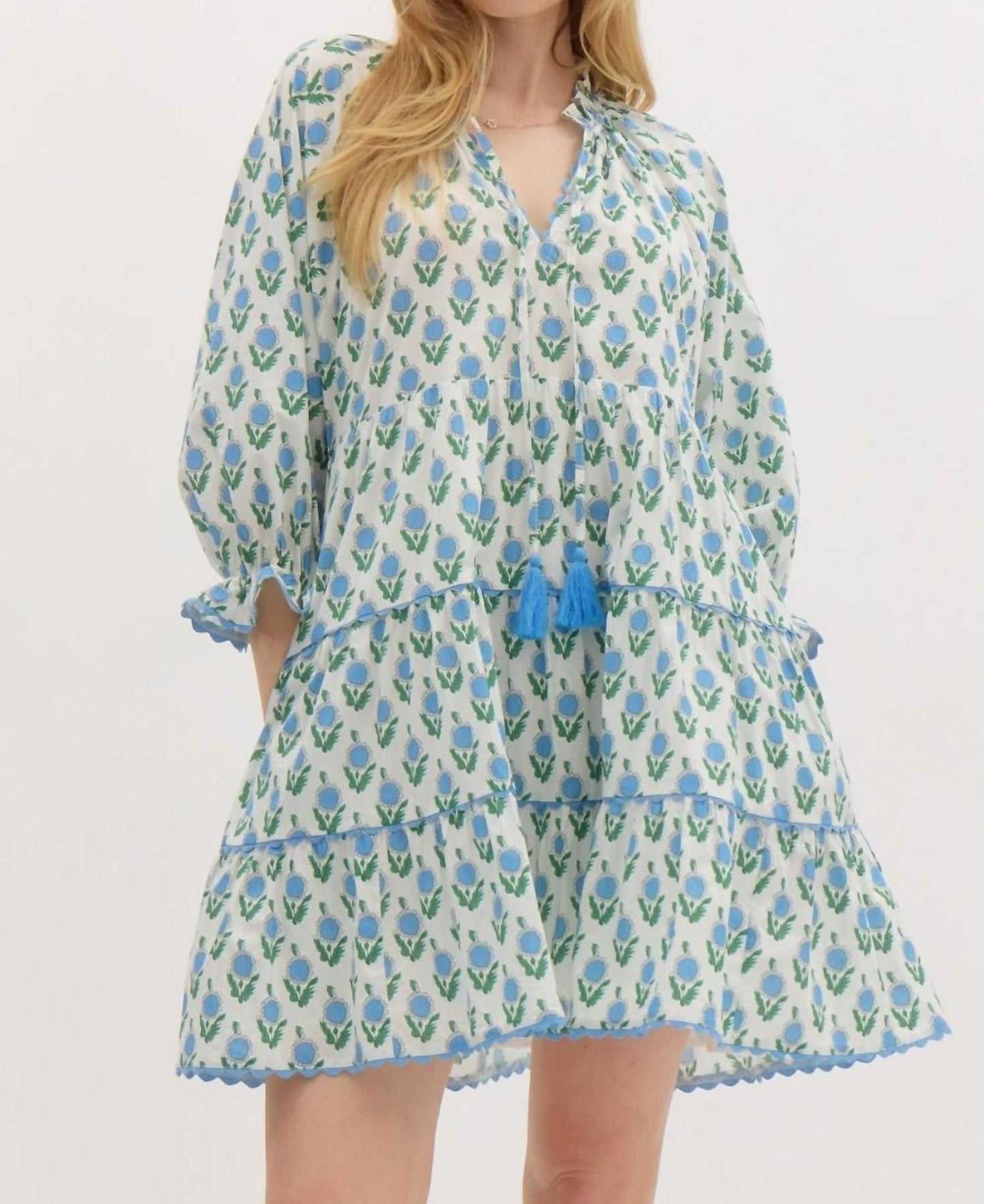 Entro - Tiered Scalloped Floral Mini Dress
