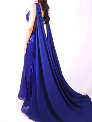 Ava Presley - Fitted Sequin Evening Gown With Cascading Sash