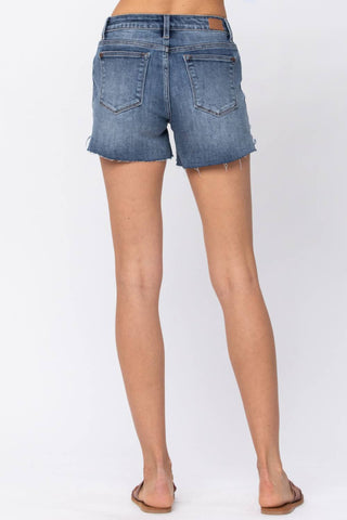 Judy Blue - Mid Rise Half Cuffed Jean Shorts