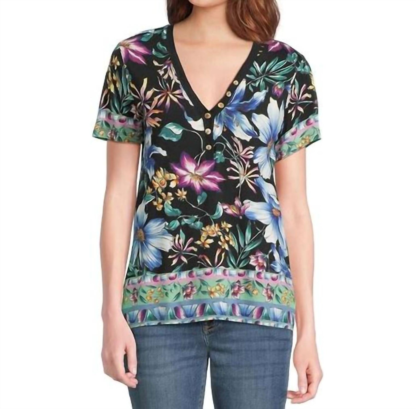 Johnny Was - JANIE FAVORITE SHORT SLEEVE HENLEY