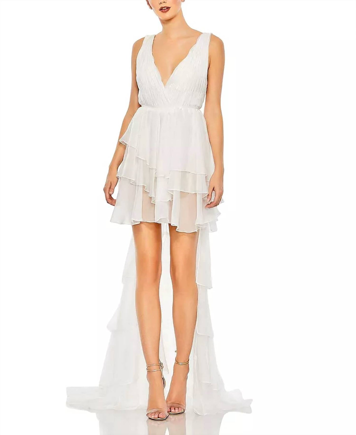 Mac Duggal - Built In Bodysuit Tiered High Low Gown