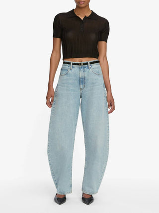 Frame - Ribbed Short Sleeves Cropped Polo Shirt