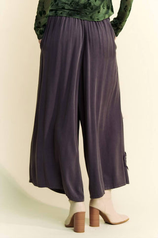 Davi & Dani - Garment Washed Floral Patch Wide Pants