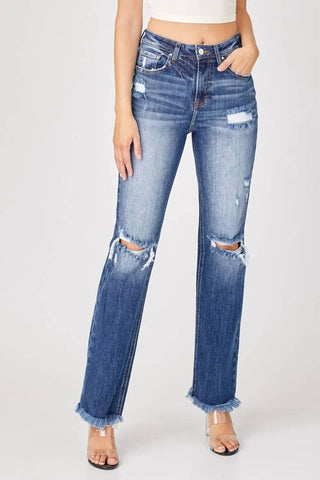 Risen - Full Size Raw Hem Distressed Straight Jeans