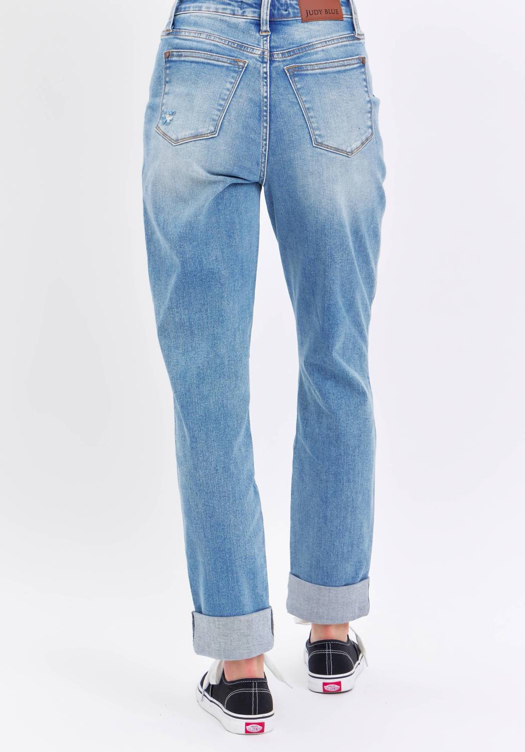 Judy Blue - High Waisted Distressed Boyfriend Jeans With Patch Pocket