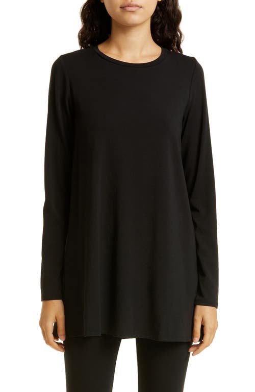 Eileen Fisher Crewneck Long Sleeve Tunic Top in Black, Size X-Large