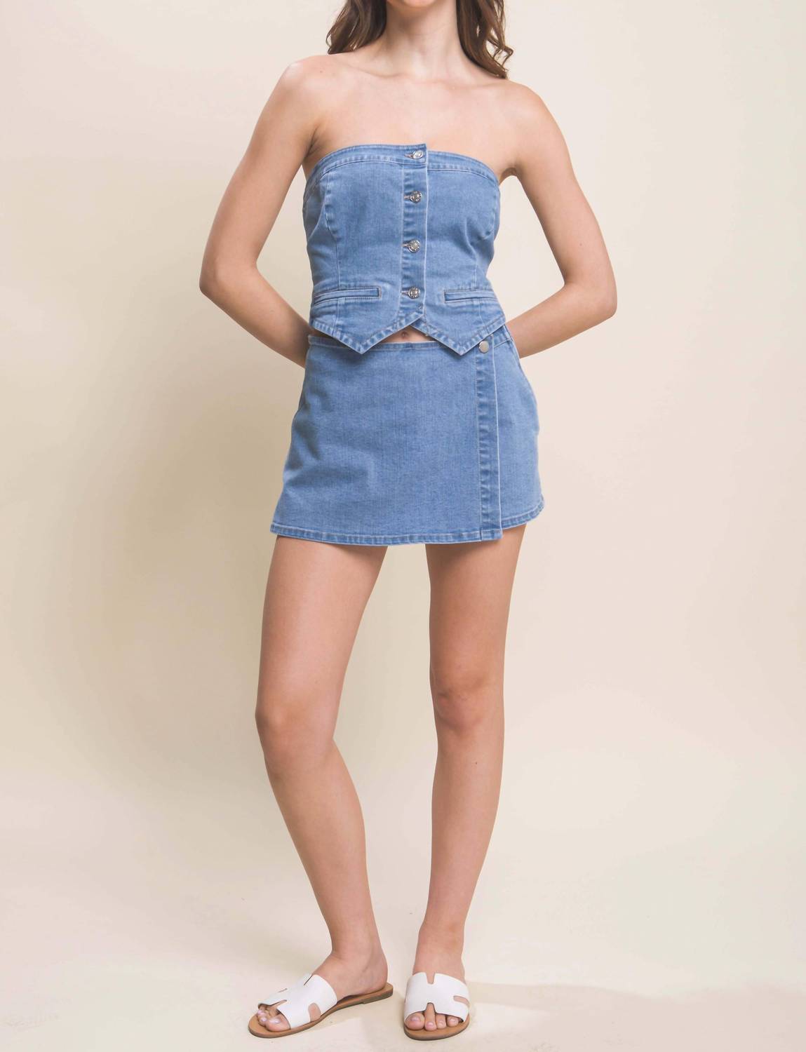 42Pops - Snap-on Button Denim Skorts