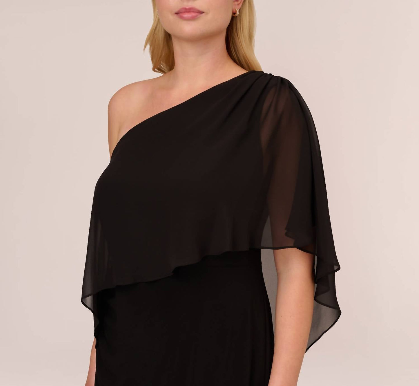 Adrianna Papell - One Shoulder Chiffon Cape Midi Dress