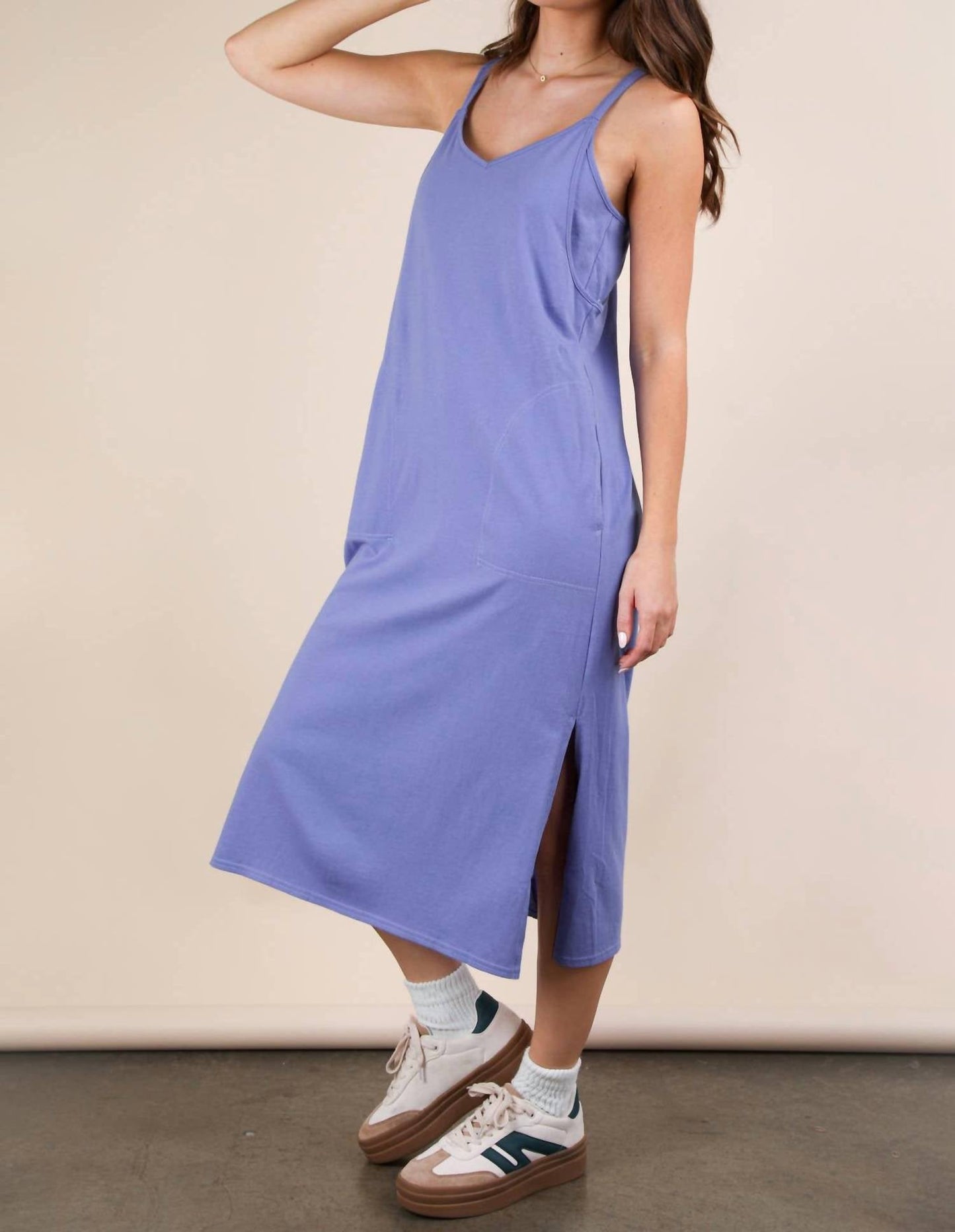 Very J - V Neck Sleeveless Casual Comfy Midi Dress